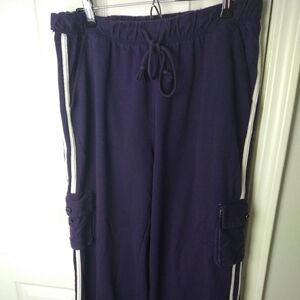 FUDA purple pocket drawstring white striped joggers. Size XL
